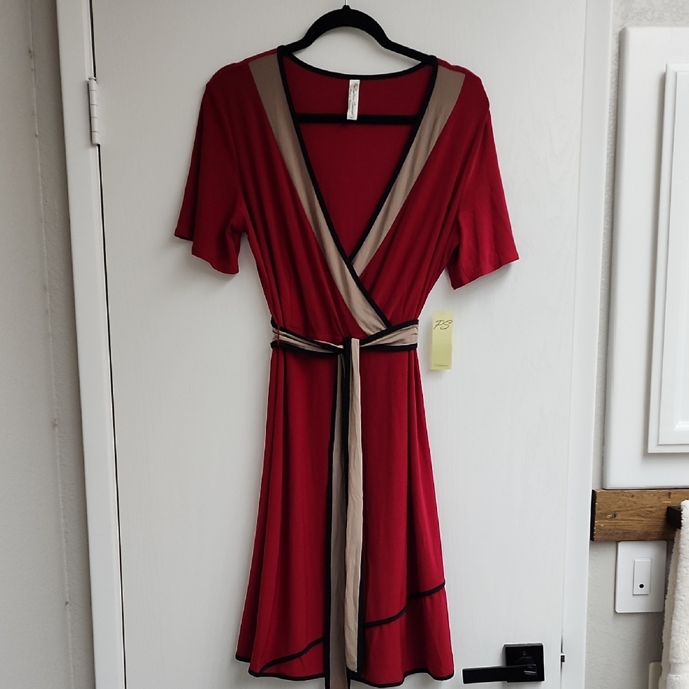 Perseption Red and Tan Midi Dress